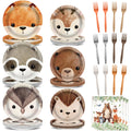 CHUNNIN 96Pcs Woodland Party Plates & Napkins — Animal-Themed Disposable Tableware for Kids (Serves 24)