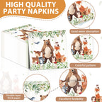 CHUNNIN 96Pcs Woodland Party Plates & Napkins — Animal-Themed Disposable Tableware for Kids (Serves 24)