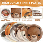 CHUNNIN 96Pcs Woodland Party Plates & Napkins — Animal-Themed Disposable Tableware for Kids (Serves 24)
