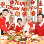 CHYAGCLT Chinese New Year Decorations 2026 – Happy New Year Banner & Gold-Red Swirls