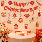 CHYAGCLT Chinese New Year Decorations 2026 – Happy New Year Banner & Gold-Red Swirls