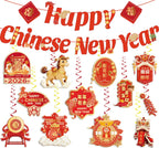 CHYAGCLT Chinese New Year Decorations 2026 – Happy New Year Banner & Gold-Red Swirls