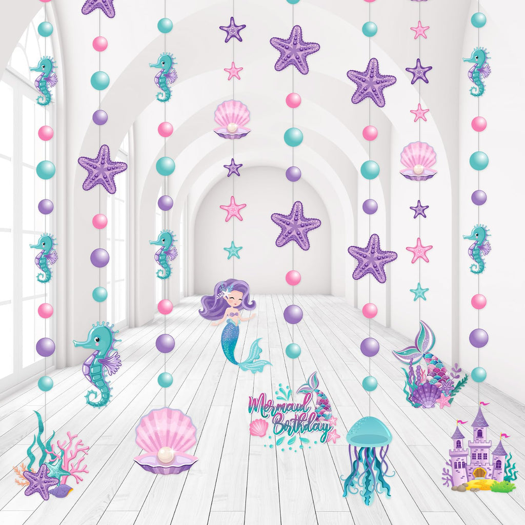 Cindeer 8 Pcs Mermaid Birthday Party Decorations – Ocean Garlands & Hanging Banner