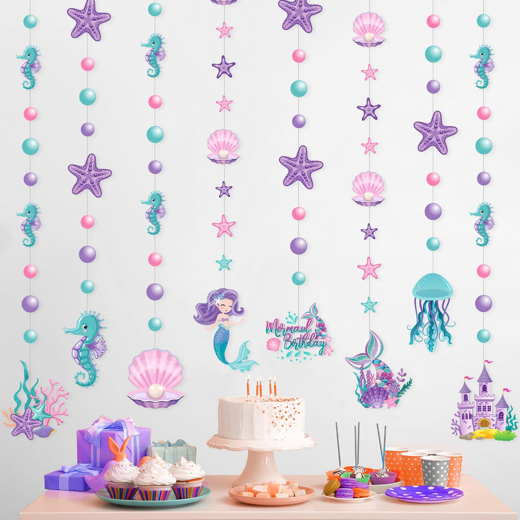Cindeer 8 Pcs Mermaid Birthday Party Decorations – Ocean Garlands & Hanging Banner