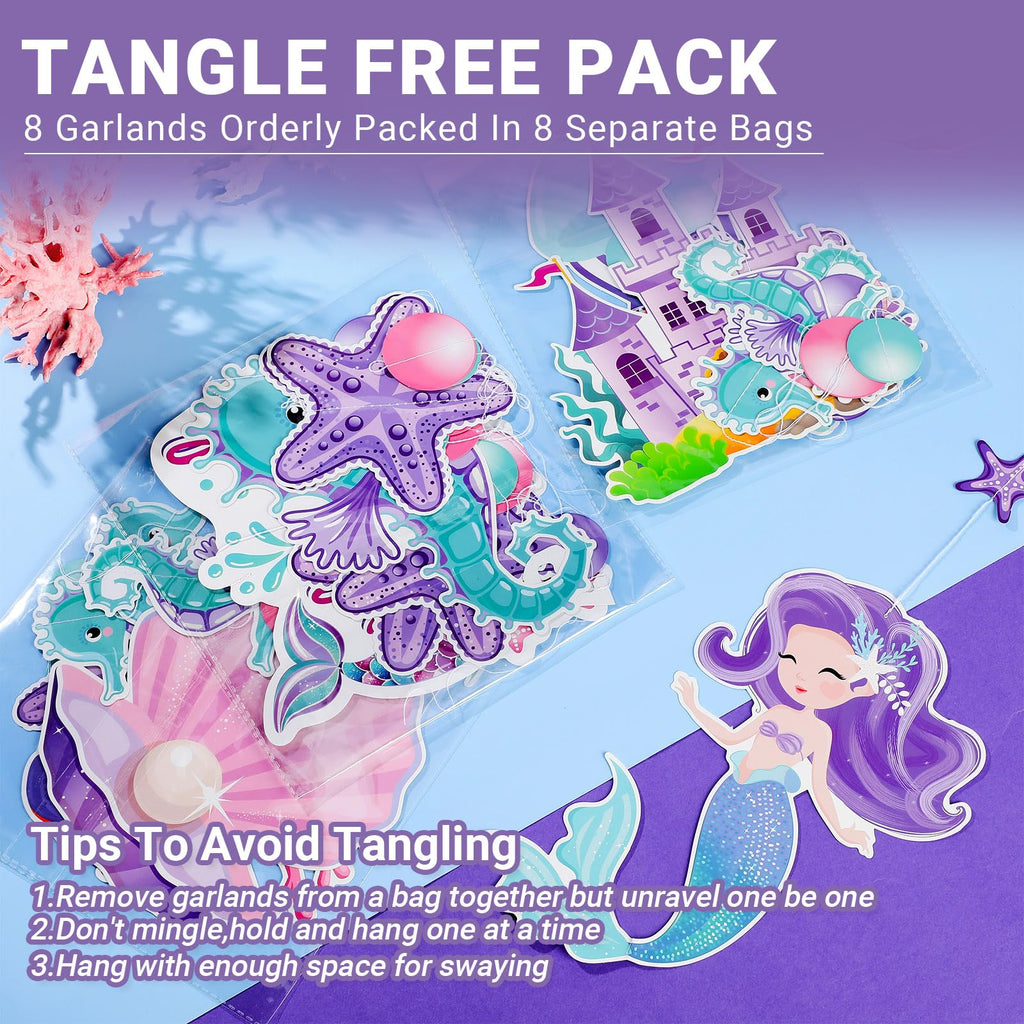 Cindeer 8 Pcs Mermaid Birthday Party Decorations – Ocean Garlands & Hanging Banner