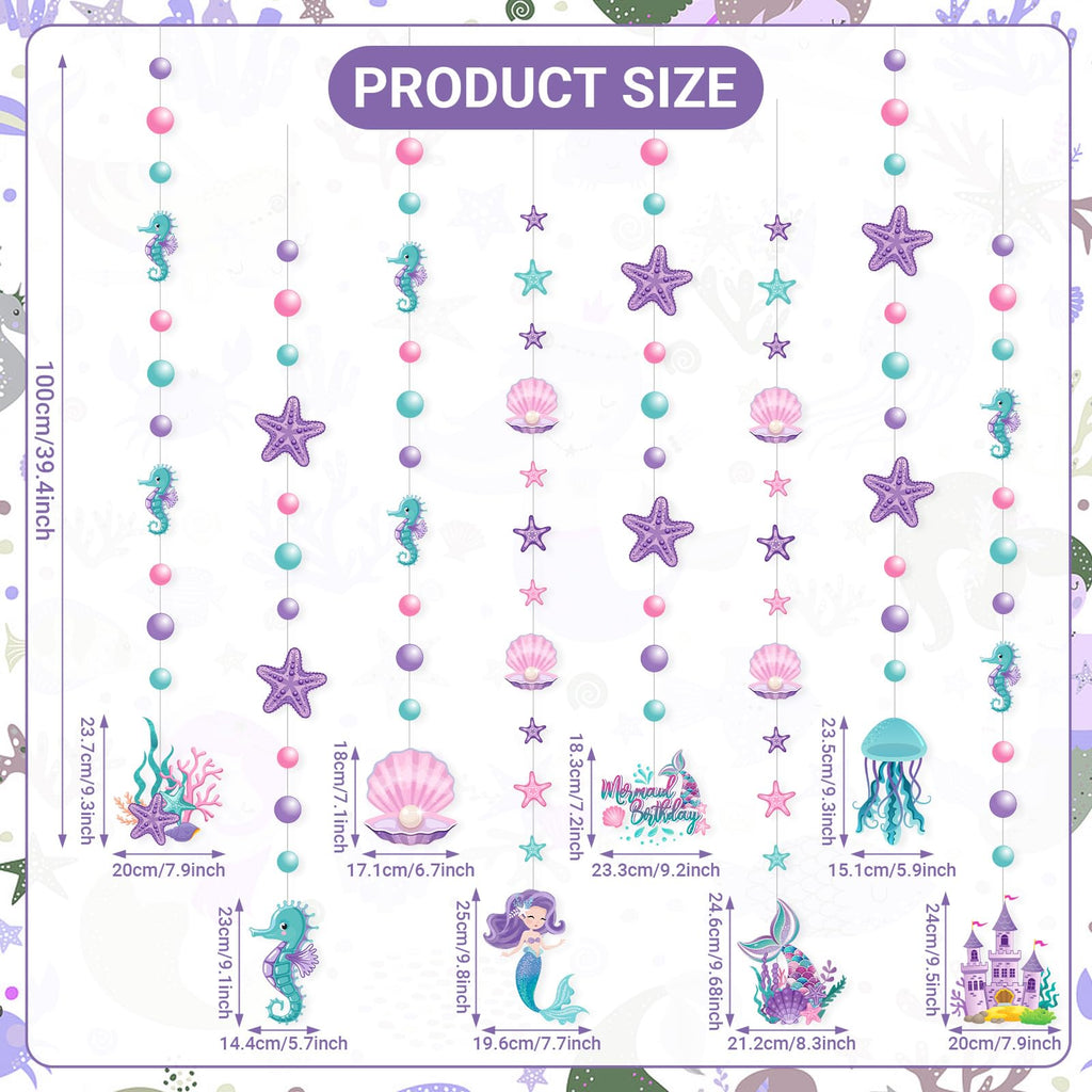Cindeer 8 Pcs Mermaid Birthday Party Decorations – Ocean Garlands & Hanging Banner