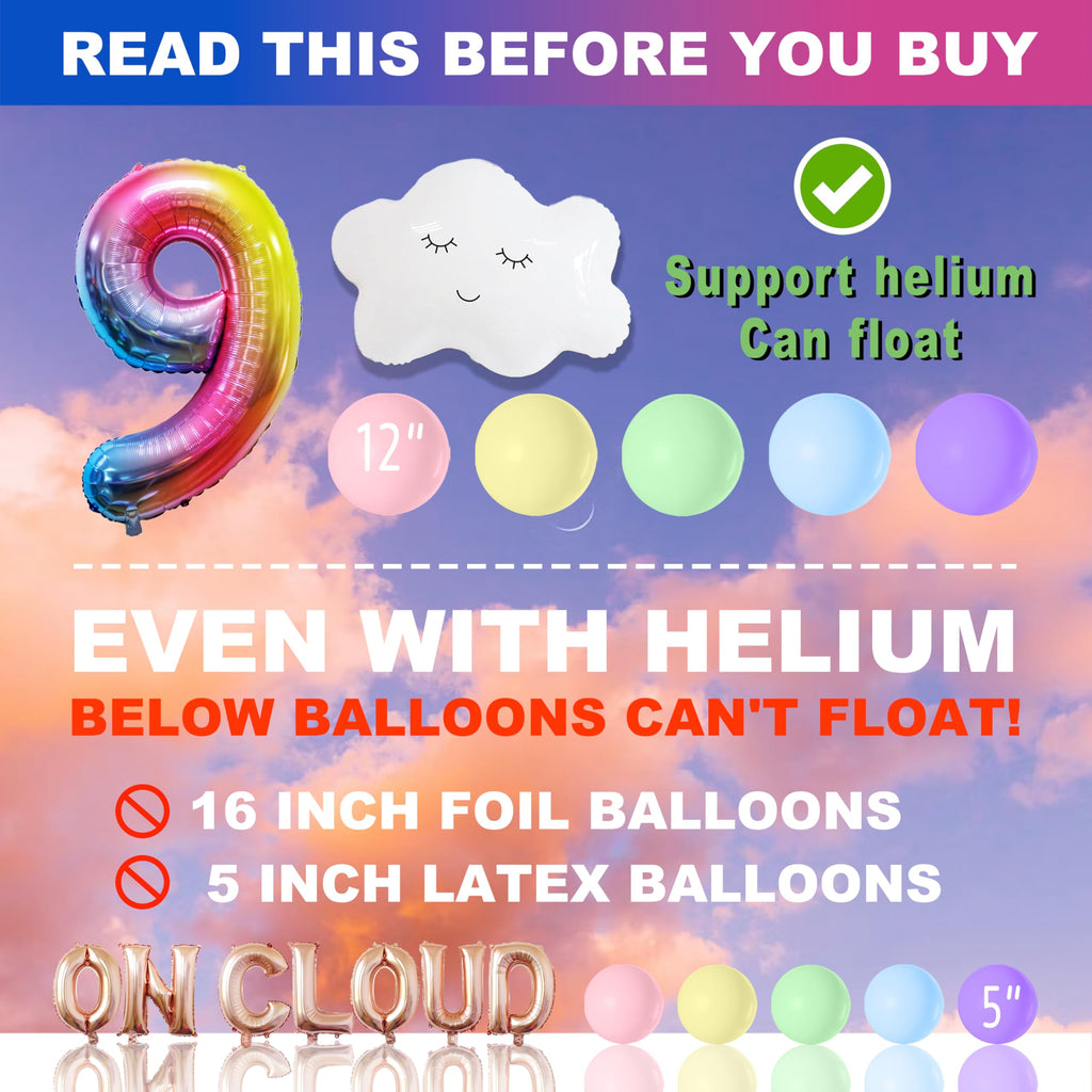 On Cloud 9 Birthday Decorations for Girls - Rainbow Balloon Arch, White Cloud Banners & Foil Curtain | CJDCXY