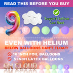 On Cloud 9 Birthday Decorations for Girls - Rainbow Balloon Arch, White Cloud Banners & Foil Curtain | CJDCXY