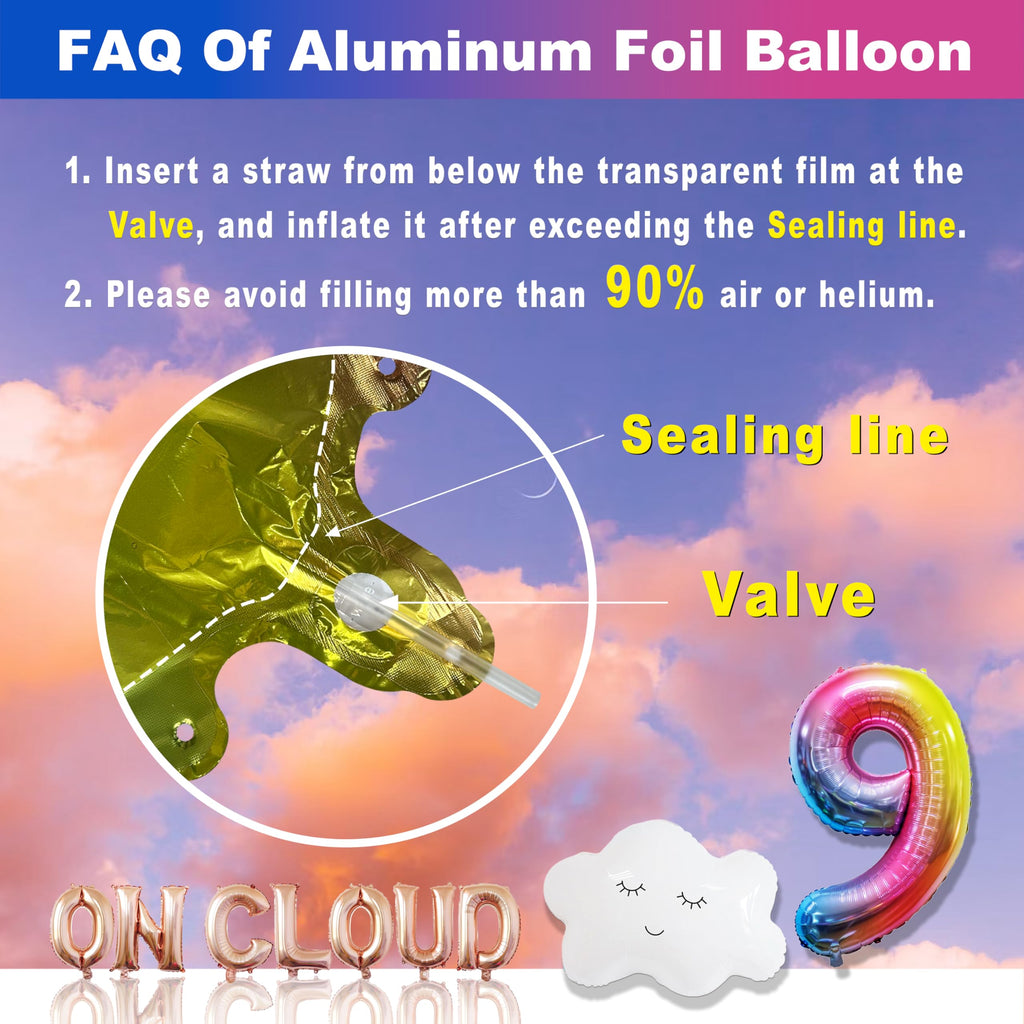 On Cloud 9 Birthday Decorations for Girls - Rainbow Balloon Arch, White Cloud Banners & Foil Curtain | CJDCXY