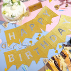 Clabby Glitter Gold Happy Birthday Banner – Shiny Letter Flags with Hanging Rope