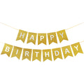Clabby Glitter Gold Happy Birthday Banner – Shiny Letter Flags with Hanging Rope