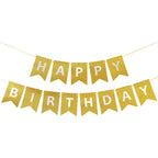 Clabby Glitter Gold Happy Birthday Banner – Shiny Letter Flags with Hanging Rope