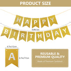 Clabby Glitter Gold Happy Birthday Banner – Shiny Letter Flags with Hanging Rope