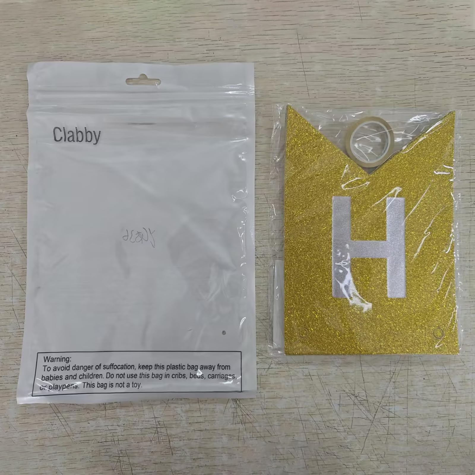 Clabby Glitter Gold Happy Birthday Banner – Shiny Letter Flags with Hanging Rope