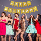 Clabby Glitter Gold Happy Birthday Banner – Shiny Letter Flags with Hanging Rope