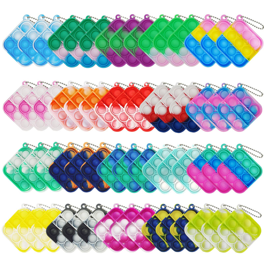 Clanam 60 Pcs Mini Pop Bubble Fidget Toys – Silicone Keychain Set for Party Favors, Classroom Prizes