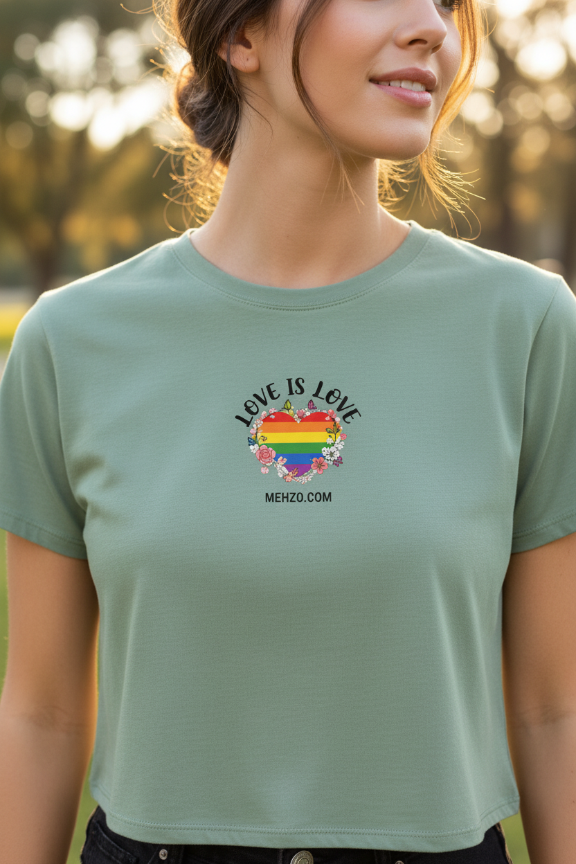 MEHZO LOVE IS LOVE Women’s Crop Tee | Bella+Canvas 8882
