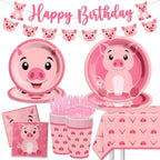 CMUSKO Pig Birthday Decorations - 143Pcs Farm Animal Tableware for 20 Guests