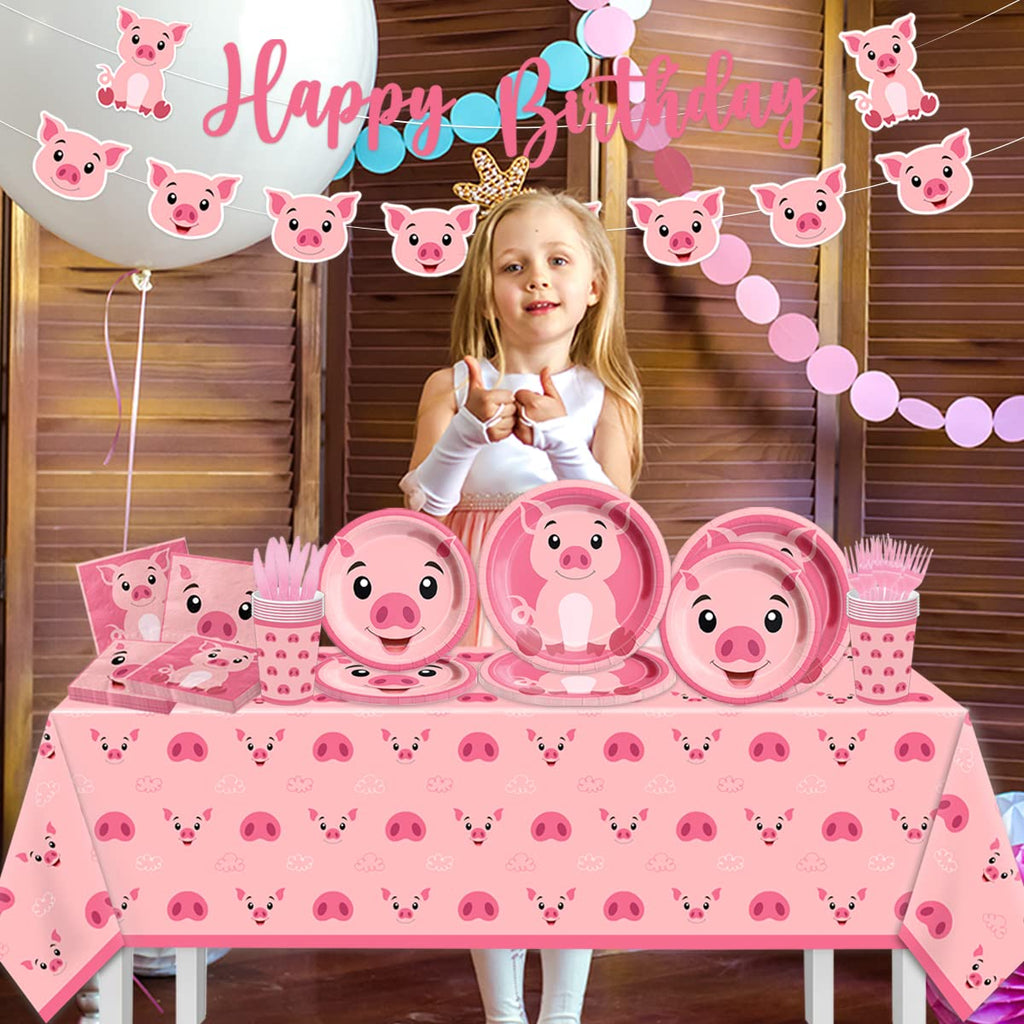 CMUSKO Pig Birthday Decorations - 143Pcs Farm Animal Tableware for 20 Guests