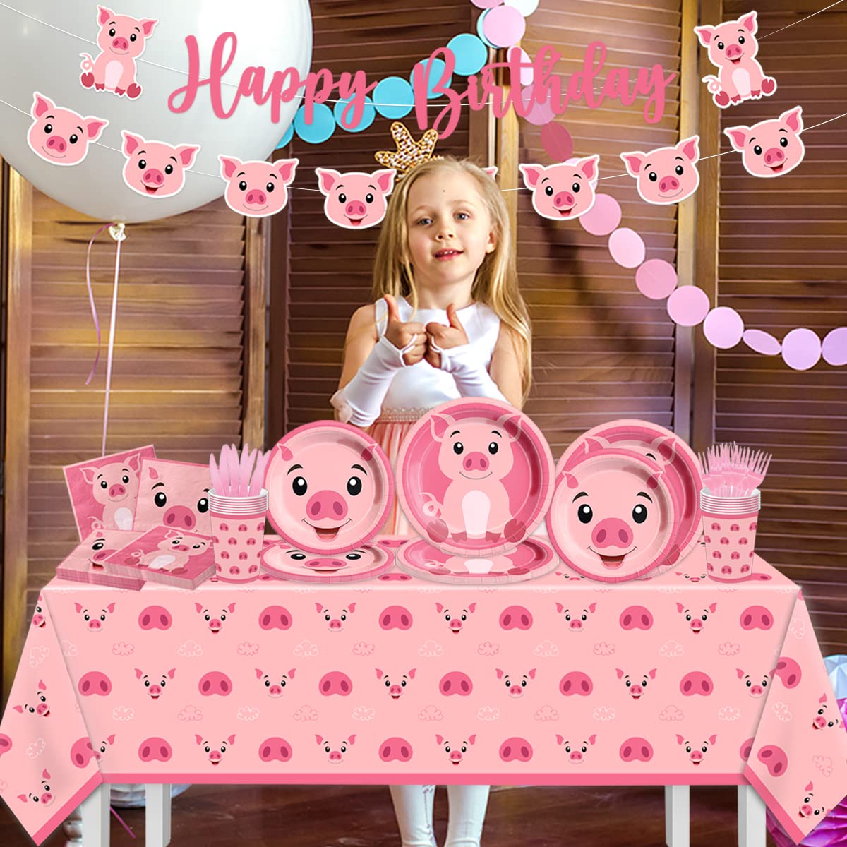 CMUSKO Pig Birthday Decorations - 143Pcs Farm Animal Tableware for 20 Guests