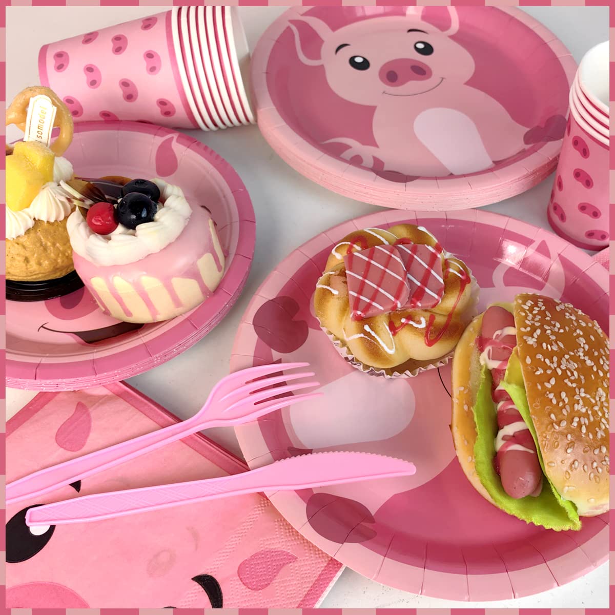 CMUSKO Pig Birthday Decorations - 143Pcs Farm Animal Tableware for 20 Guests