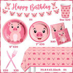 CMUSKO Pig Birthday Decorations - 143Pcs Farm Animal Tableware for 20 Guests