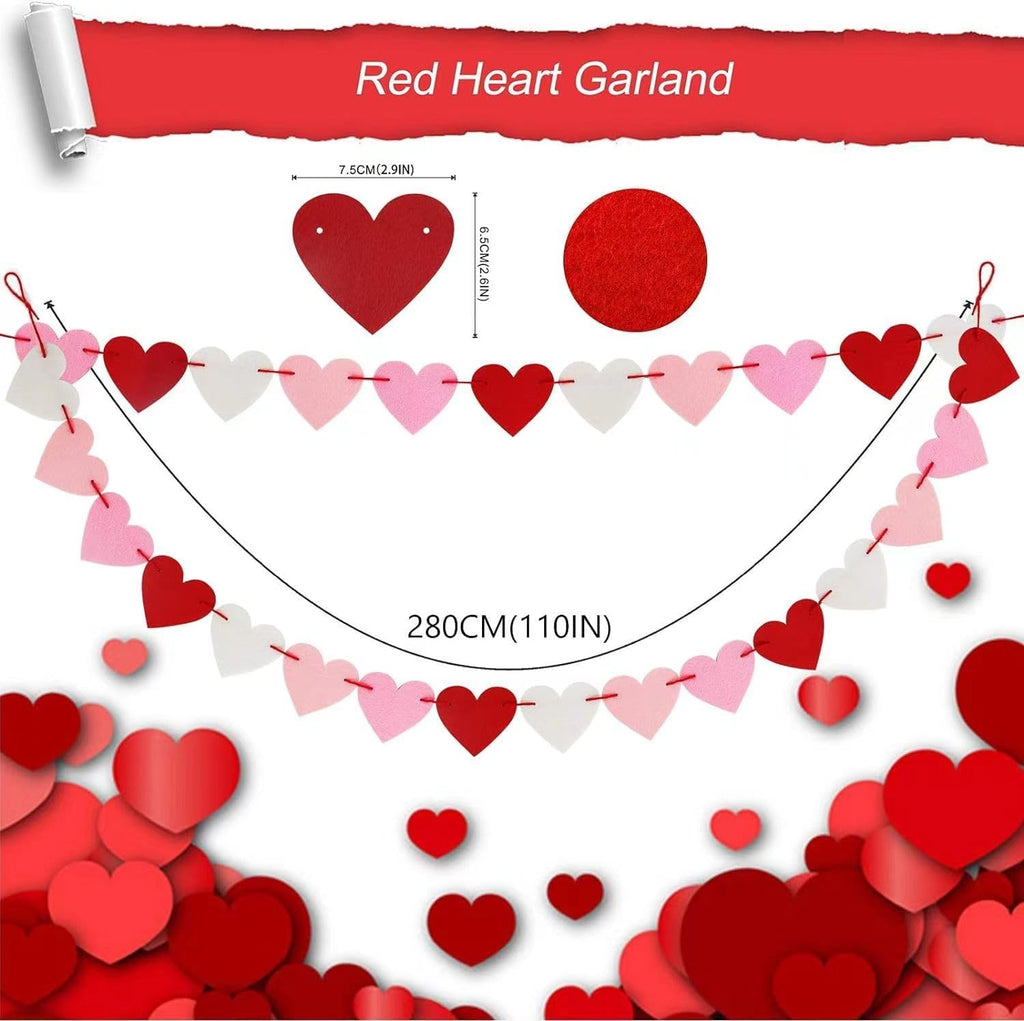 CNVOILA 2-Pc Valentines Day Banner 110inch – Heart Felt Garlands for Mantle, Fireplace & Wall