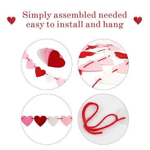 CNVOILA 2-Pc Valentines Day Banner 110inch – Heart Felt Garlands for Mantle, Fireplace & Wall
