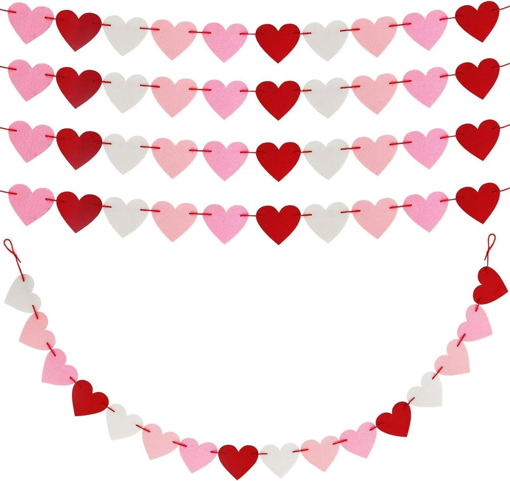 CNVOILA 2-Pc Valentines Day Banner 110inch – Heart Felt Garlands for Mantle, Fireplace & Wall