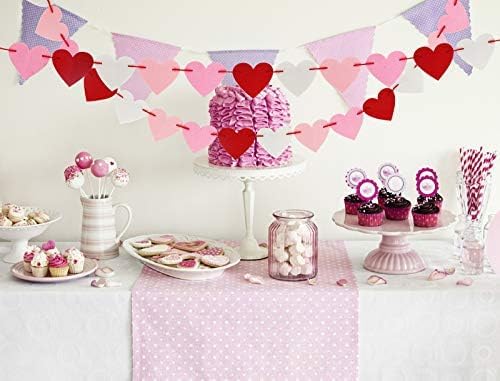 CNVOILA 2-Pc Valentines Day Banner 110inch – Heart Felt Garlands for Mantle, Fireplace & Wall