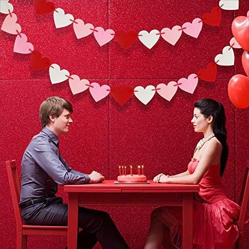 CNVOILA 2-Pc Valentines Day Banner 110inch – Heart Felt Garlands for Mantle, Fireplace & Wall