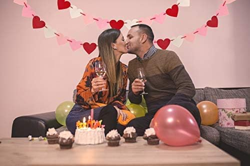 CNVOILA 2-Pc Valentines Day Banner 110inch – Heart Felt Garlands for Mantle, Fireplace & Wall