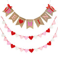 CNVOILA Be Mine Valentines Burlap Banner + 28 Felt Hearts Garland – Pre-Assembled Decor