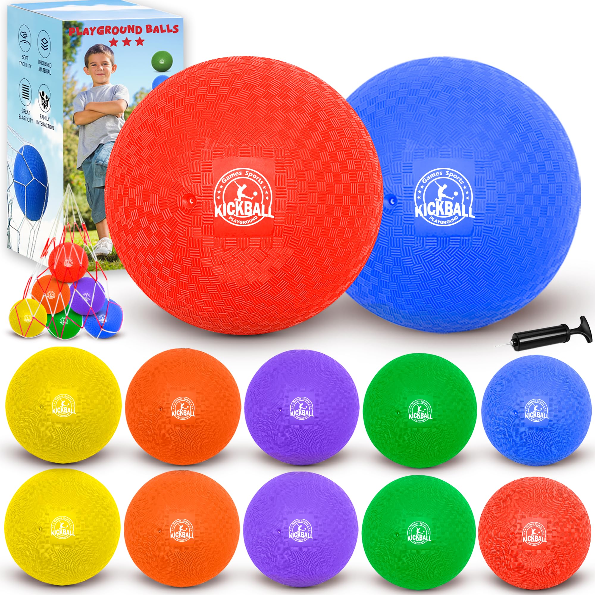 COAMZPARTY 8.5-Inch Kickball Set — 12-Dodgeballs, Pump & Storage Bag