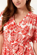 Leaf Print Coconut Button Midi Dress