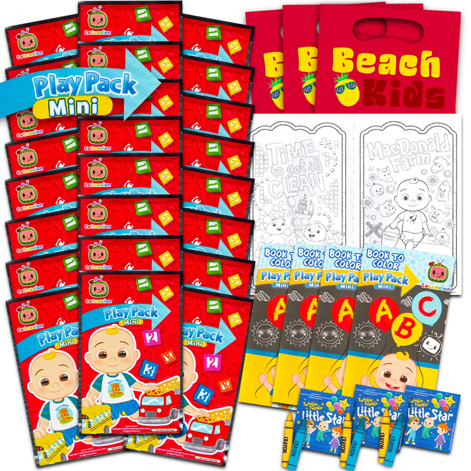 CoComelon Mini Party Favors Set — 24 Packs with Coloring Pages & Loot Bags