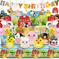 Cocomigo 159pcs Farm Birthday Decorations for Kids — 5 Styles, 300gsm Animal Plates, Backdrop, Balloons