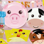 Cocomigo 159pcs Farm Birthday Decorations for Kids — 5 Styles, 300gsm Animal Plates, Backdrop, Balloons