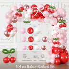 Cocomigo Cherry Birthday Decorations Kit – 270 PCS Pink Theme Tableware, Balloons, Banner, and More