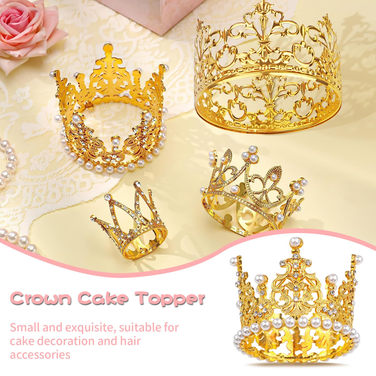 COIDEA 4 Pcs Crown Cake Topper – Gold Mini Crowns for Cakes, Bouquets, and Flower Arrangements