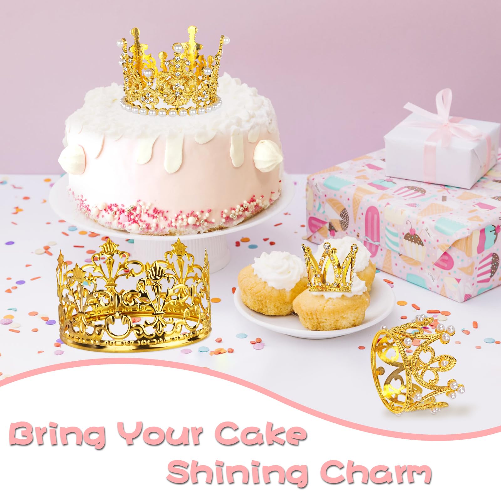 COIDEA 4 Pcs Crown Cake Topper – Gold Mini Crowns for Cakes, Bouquets, and Flower Arrangements