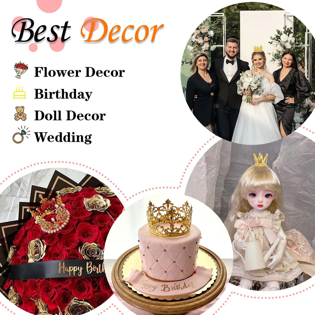COIDEA 4 Pcs Crown Cake Topper – Gold Mini Crowns for Cakes, Bouquets, and Flower Arrangements