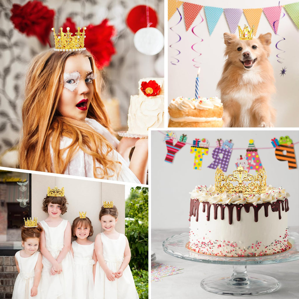 COIDEA 4 Pcs Crown Cake Topper – Gold Mini Crowns for Cakes, Bouquets, and Flower Arrangements
