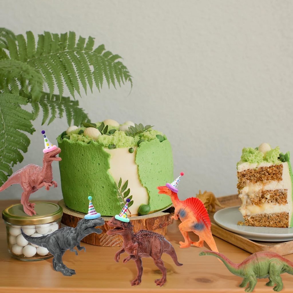 Colingmill 18 Pcs Dinosaur Birthday Party Decorations – Cake Toppers & Mini Hats Set