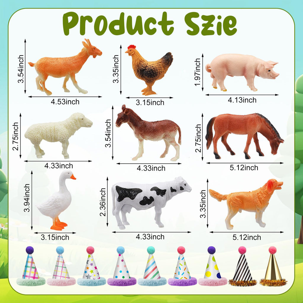 Colingmill 18 Pcs Farm Animal Cake Toppers & Mini Hats | Cute Party Decor