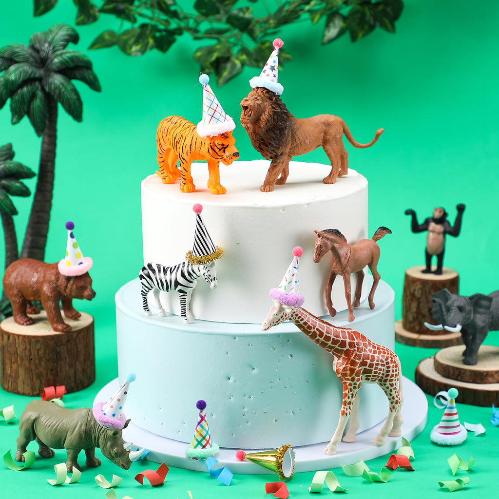 Colingmill Jungle Animal Birthday Party Decorations – 18 Pcs Cake Toppers & Mini Hats
