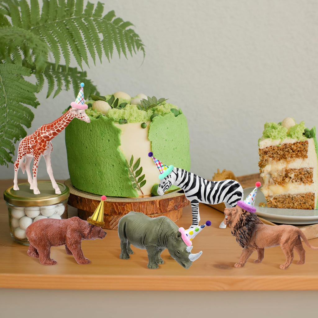 Colingmill Jungle Animal Birthday Party Decorations – 18 Pcs Cake Toppers & Mini Hats