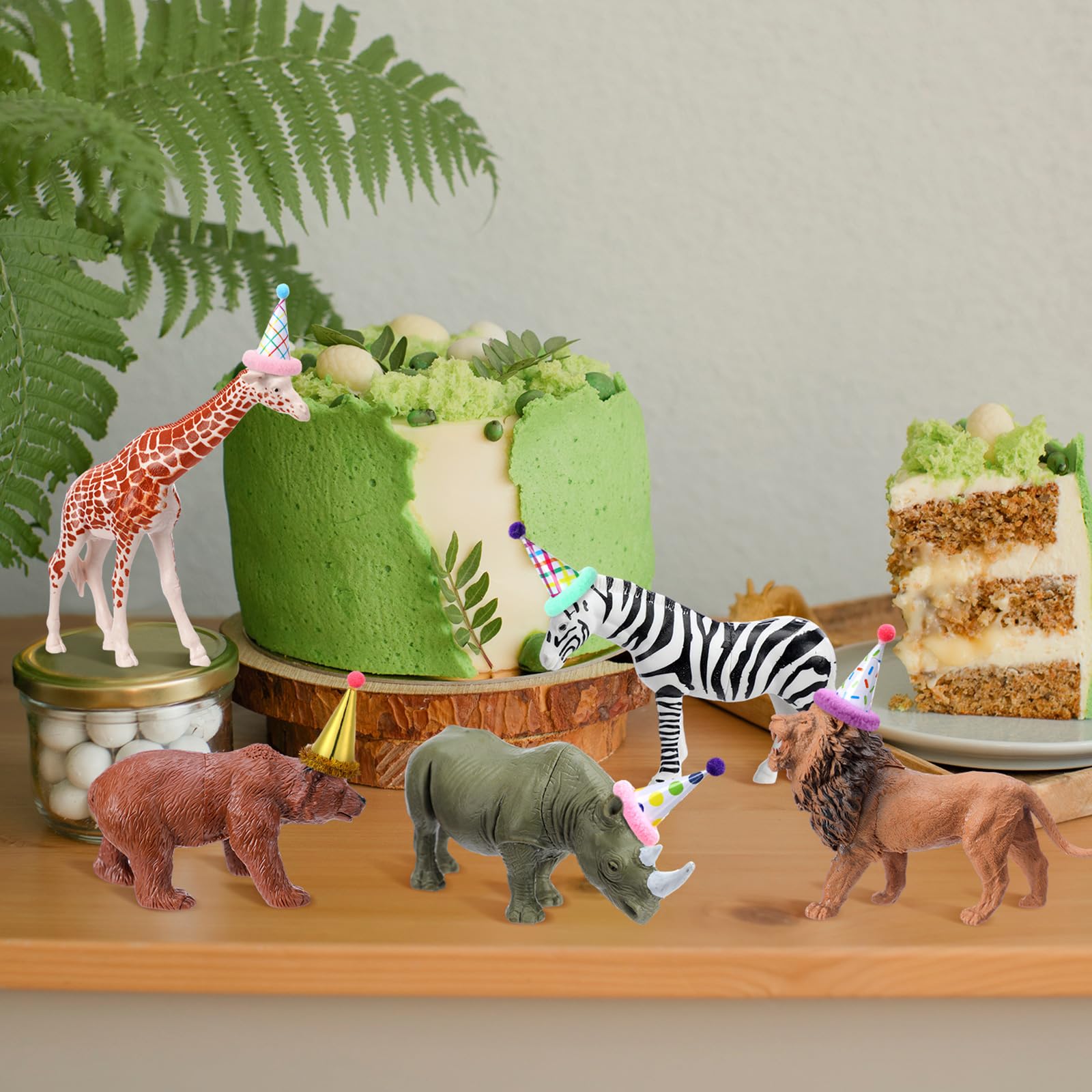 Colingmill Jungle Animal Birthday Party Decorations – 18 Pcs Cake Toppers & Mini Hats