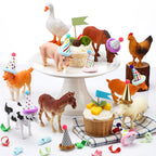 Colingmill 18 Pcs Farm Animal Cake Toppers & Mini Hats | Cute Party Decor