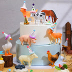Colingmill 18 Pcs Farm Animal Cake Toppers & Mini Hats | Cute Party Decor